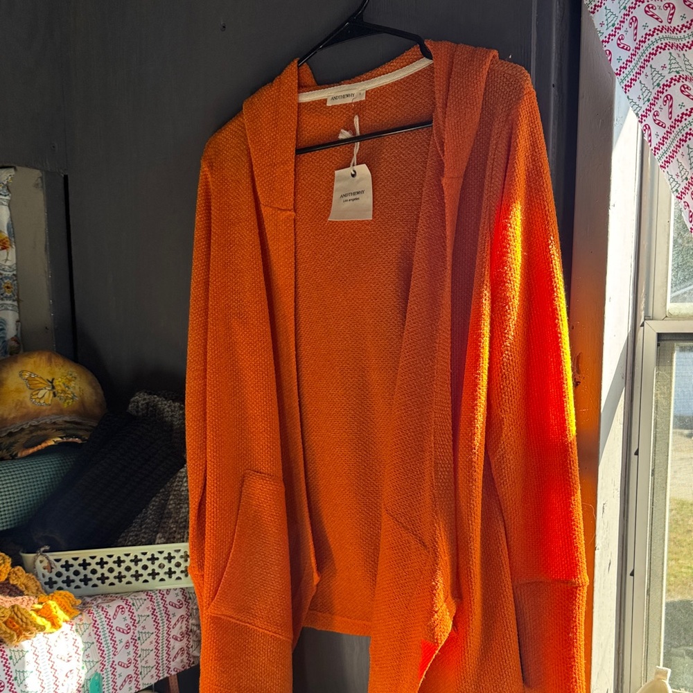 Vibrant Orange Hooded Cardigan
